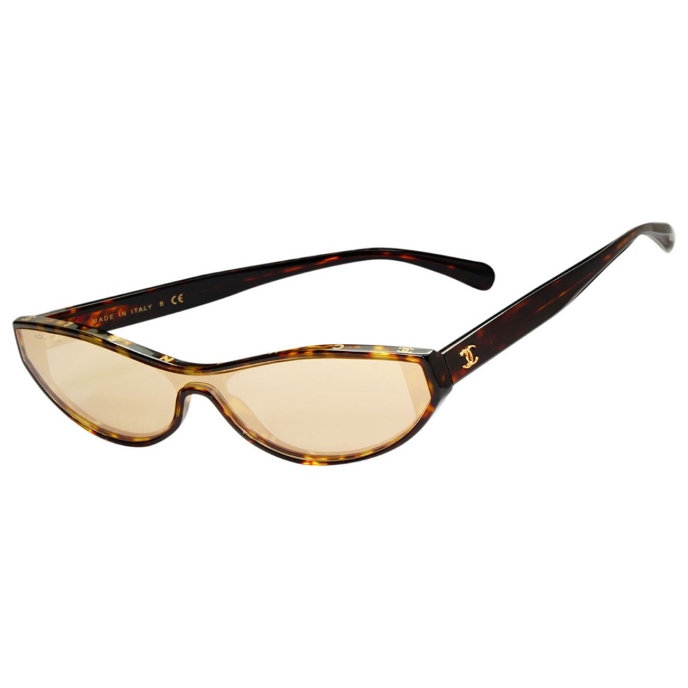 Chanel 2018 Sunglasses Brown Gold Slim Shield Rectangle Letters 5415 c.714/T6